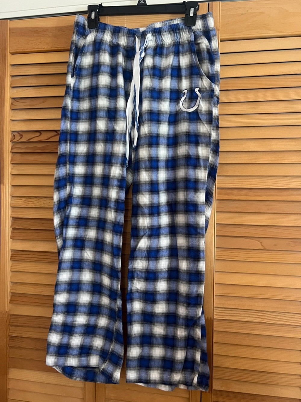 NFL Colts Royal Blue Black and White Plaid Fleece Pajama Pants